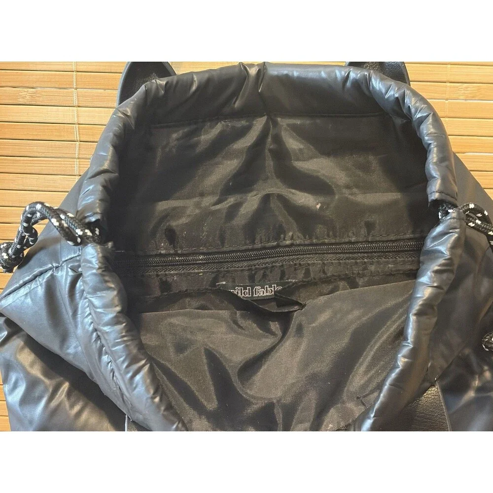 Black Drawstring Backpack Zip Front Pocket, Top Handle, Adjustable Straps